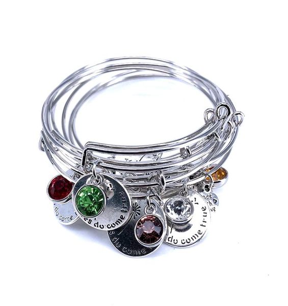 

65mm adjustable steel wire bangle birthstone wish do come true love charm bracelet jewelry for women girl gift b181002160892, Golden;silver
