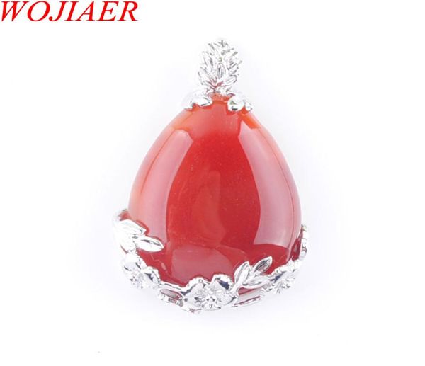 

wojiaer tear water drop love natural red agate gem stone pendant necklace reiki bead women jewelry dn34683913811, Silver