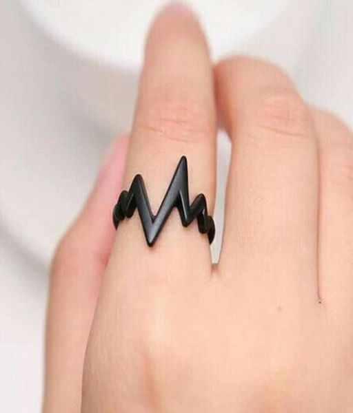 

ring men women black alloy fashion popular ecg wave ring female male couples rings bijouterie1798153, Silver