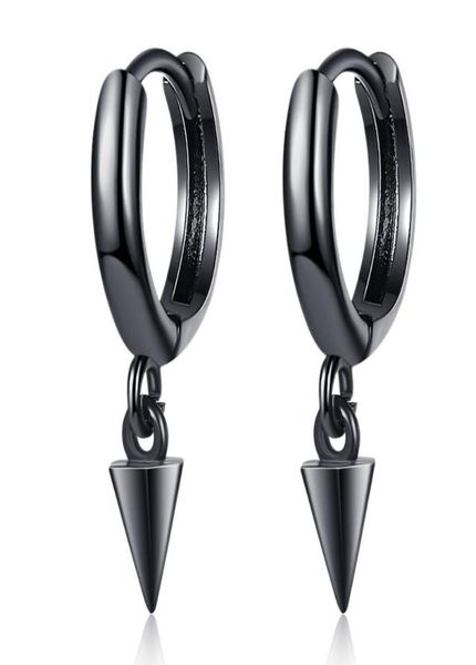 

hoop huggie black spike small round goth cool 925 sterling silver earrings for women men trendy fashion jewelry gift6343120, Golden;silver