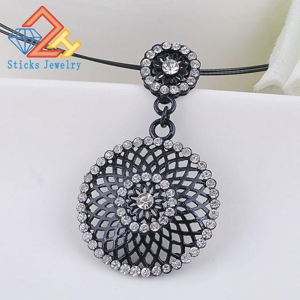 

sticks jewelry geometric trendy necklace zinc alloy round hollow out rhinestone rope chain charm choker necklace3682185, Silver
