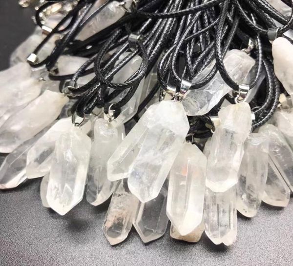

irregular diy natural original white crystal stone pendant necklaces for women men fashion energy jewelry with rope chain2192100, Silver