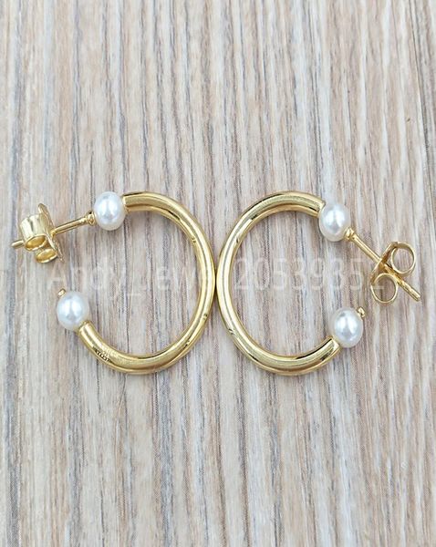 

small batala earrings stud in gold vermeil with pearl bear jewelry 925 sterling fits european jewelry style gift andy jewel 9185433493488, Golden;silver