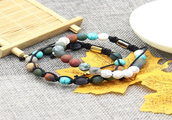 

fashion stainless steel jewelry handwork beaded bracelet whole 10pcs 8mm mix colors natural stone beads macrame bracelets6139485, Golden;silver