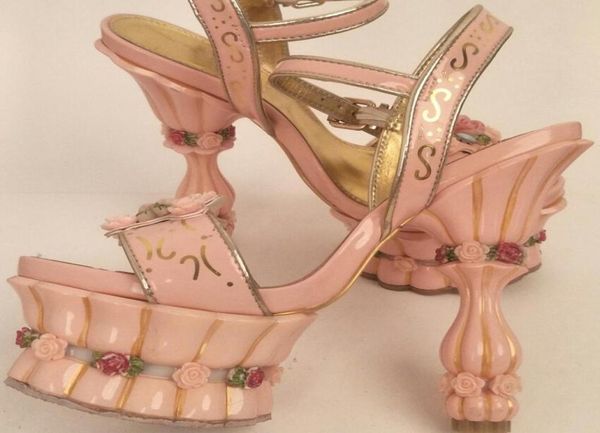

sweet princess rose flower decor platform sandals woman strange flowerpot heels ankle strap wedding pumps peep toe women shoes4183088, Black