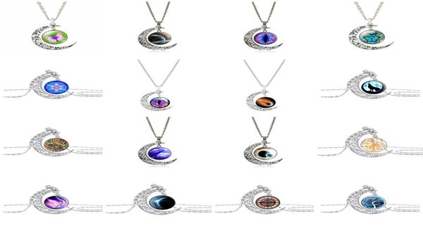 

women039s fashion assorted hollow carved moon gemstone pendant jewelry necklaces for party giftswith chain8957892, Silver