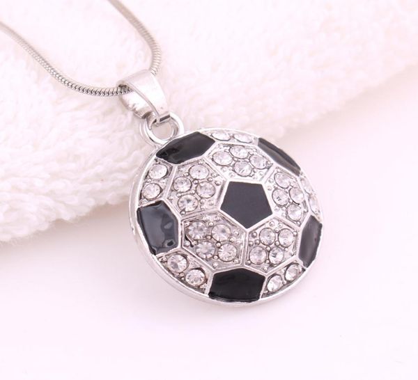 

new arrival football pendant necklaces world cup fans sports crystal rhinestone soccer charm chains for women men s fashion jewelry2217601, Silver