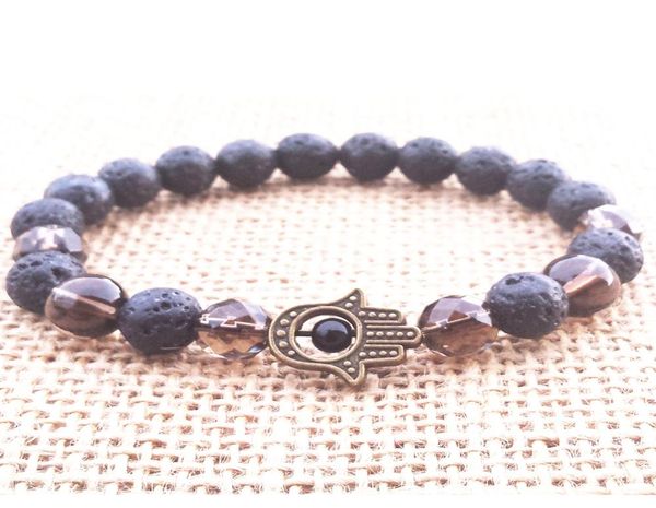 

mg0759 hamsa lava stone smoky quartz bracelet fatima039s hand bracelet spiritual healing root chakra wrist mala yoga jewelry7434966, Black