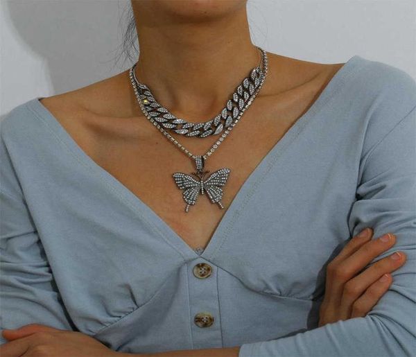 

necklace diamond pendant rhinestone chain women039s tennis butterfly crystal jewelry6343950, Silver