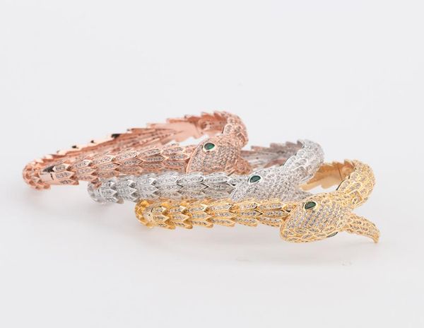 

europe america luxury fashion lady brass full diamond green eyes single wrap serpent like 18k plated gold open bracelet bangle3134998, Black