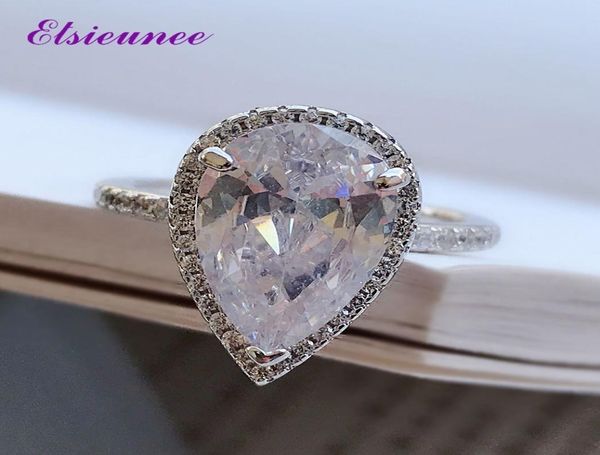 

elsieunee 925 sterling silver pear cut created moissanite zircon gemstone white gold color wedding ring fine jewelry whole b122620819, Slivery;golden