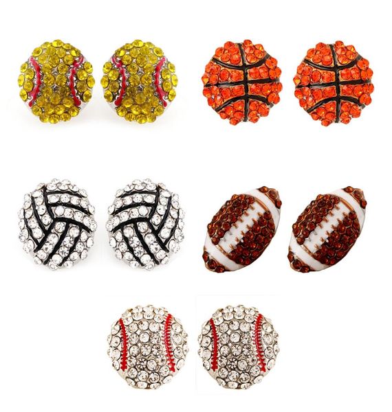 

unique basketball volleyball baseball softball earrings studs 2019 rhinestone crystal bling earrings women girl sports fashion jew9439012, Golden;silver