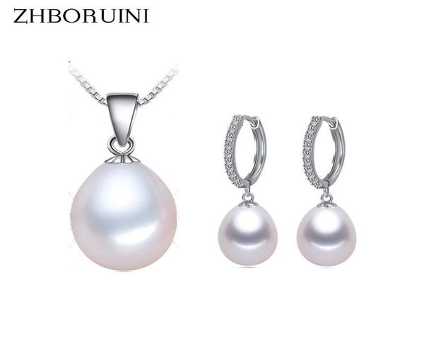 

zhboruini pearl jewelry set natural freshwater pearl necklace drop zircon earrings 925 sterling silver jewelry for women gift4560343