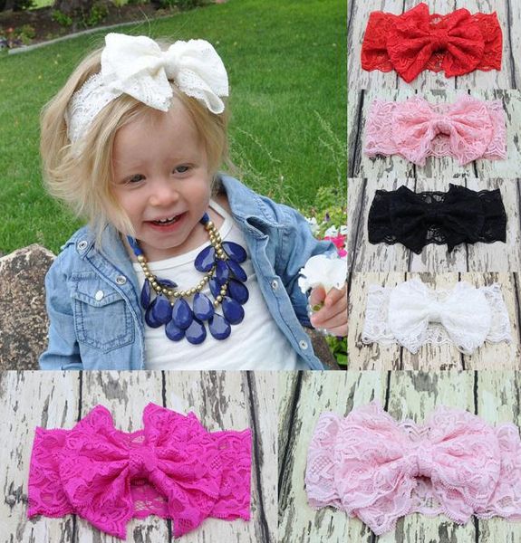 

colors baby big lace bow headbands girls cute bow hair band infant lovely headwrap children bowknot elastic lace headbands m2023012533, Slivery;white