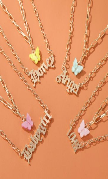 

fashion multilayer women necklace colorful butterfly babygirl angel letter alphabet pendants chain necklaces for women girls gift6190892, Silver