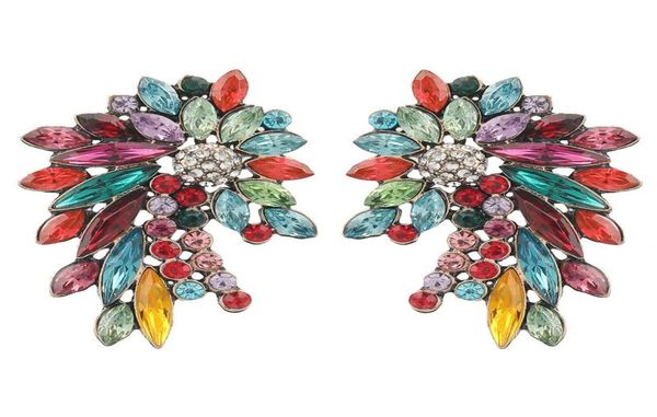 

stud fashion exaggerated colorful rhinestone hollow flower earrings for women big ear jewelry8888457, Golden;silver