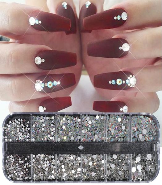 

crystal strass nail art rhinestone decoration mixed size clear ab non fix flatback gem for nail manicure access ji3887362394, Silver;gold
