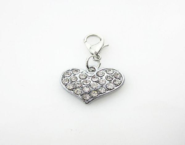 

20pcs selling lobster clasp rhinestone crystal heart dangle charms for floating pendant lockets diy jewelry2341454, Bronze;silver