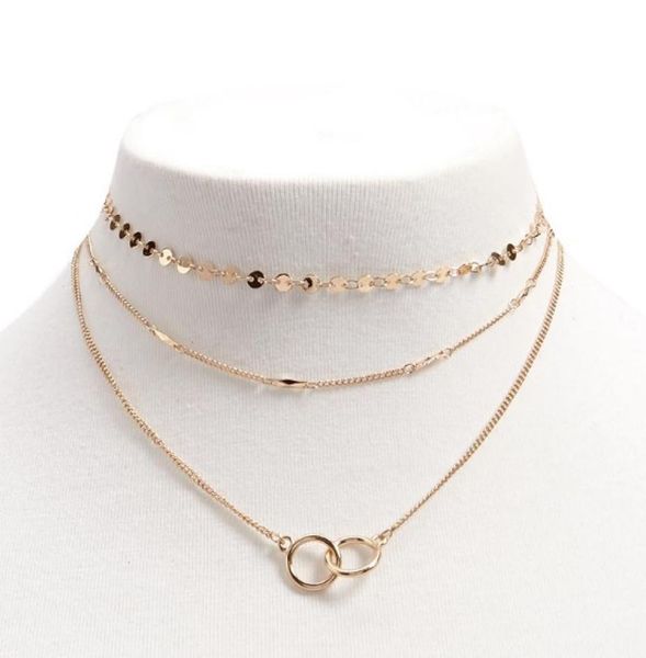 

sequins 3 in 1 necklace set for girls ladies 18k gold silver tone handmade necklaces simple chokers necklaces6880901, Golden;silver
