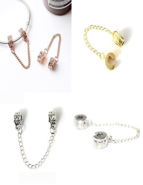 

moq 20pcs european 925 silver double clip safety chain bead charms fit pandora braceletsbangles original jewelry making n1239800021, Bronze;silver