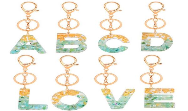 

letter keychains bag charms fashion 26 initial alphabets pendant cute keyrings ring car keys holder gold foil acrylic key chains a6062897, Slivery;golden
