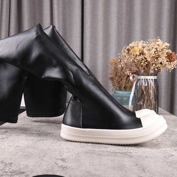 

high street 2022s rick women's boots elasticity male sneakers luxury slip-on high-boot owens over the knee women's sports shoes 3w, Black