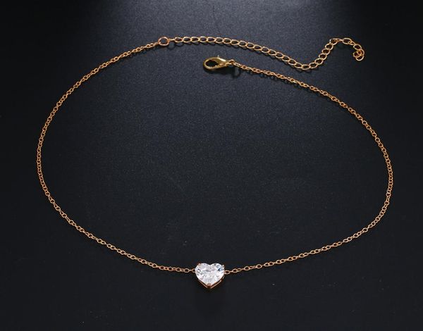 

crystal heart necklace pendant female short gold chain necklace pendant necklace crystal heart neck pendant8188707, Silver