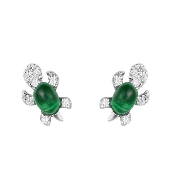 

925 sterling silver chic retro turtle lovely emerald tortoise animal ear studs earrings women and girls gift9685678, Golden;silver
