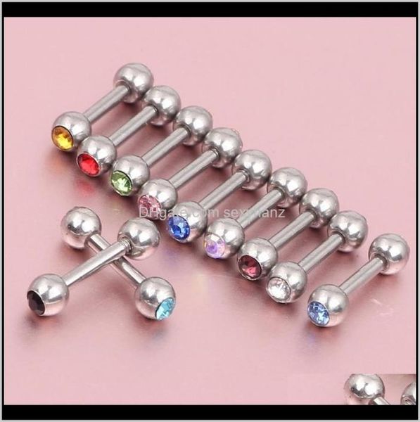 

stud earrings jewelry drop delivery 2021 100pcs mix rhinestone crystal 316l steel tragus helix earring ear studs barbell bar ring 7745060, Golden;silver