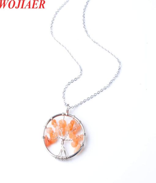 

tree of life necklace pendant natural multicolor gem stone chip beads 7 chakra women jewelry chain bm9049772477, Silver