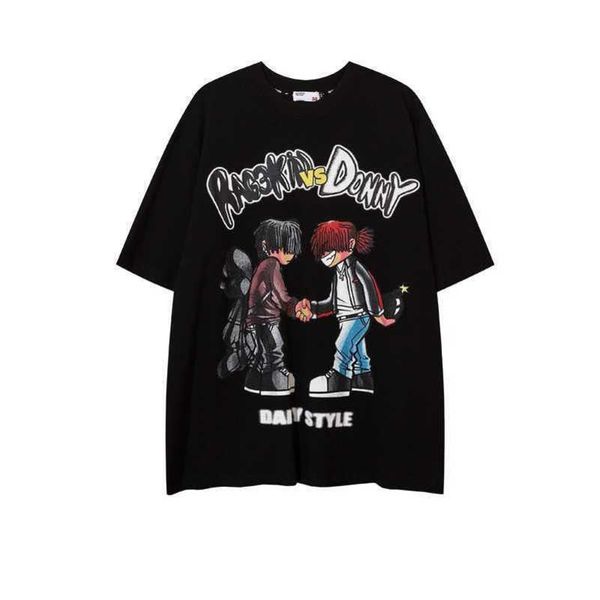 

european and american trendy t-shirts for boys, loose and versatile in summer, short sleeved design, niche ins trendy american clothes, White;black