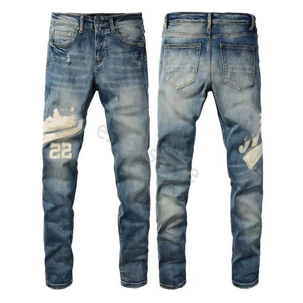 

miri men's jeans european jean hombre letter star men embroidery patchwork ripped for trend brand motorcycle pant mens skinny long am j, Blue