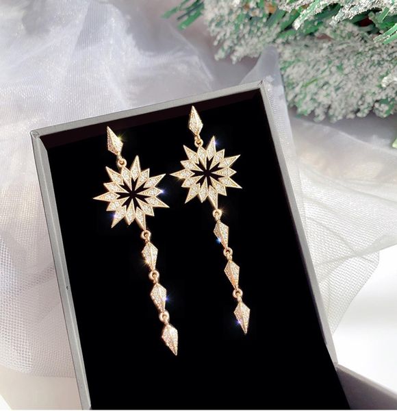 

european and american micro inlaid star earrings advanced sense personality versatile temperament long exaggerated earrings wholes4844199, Golden
