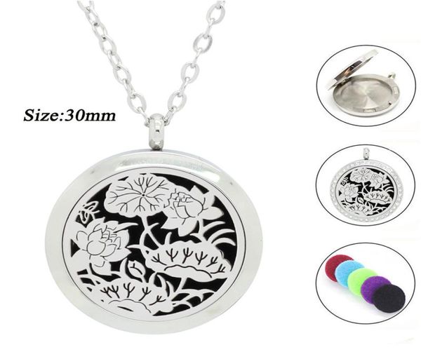 

with chain as gift whole 30mm magnetic silver lotus design 316l stainless steel aroamtherapy perfume diffuser locket nec2881706