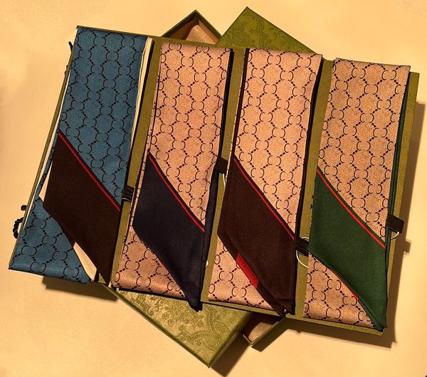 

luxury designer women scarf, fashionable letter handbag scarf, tie, hair ties, 100% silk material size 8*120cm, Blue;gray