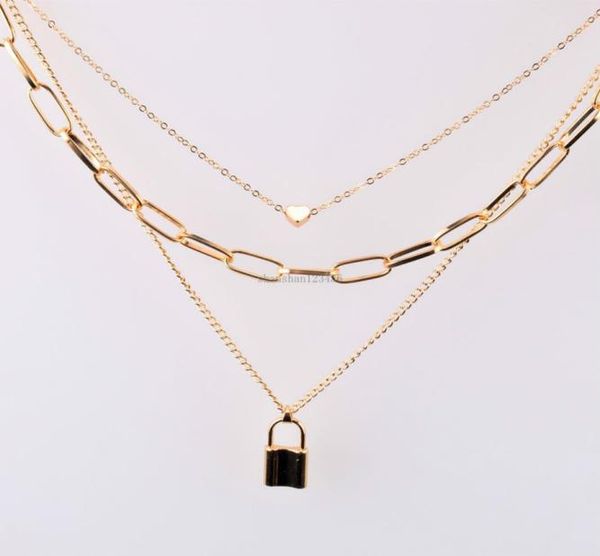 

fashion lock heart necklace chokers silver gold chains multi layer wrap collar necklaces women hip hop fashion jewelry will and sa3137082
