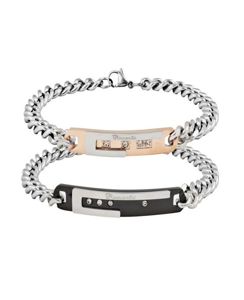 

european and american stainless steel bracelet titanium steel men 039s and women 039s fashion romantic diamond couple titan1099020, Black