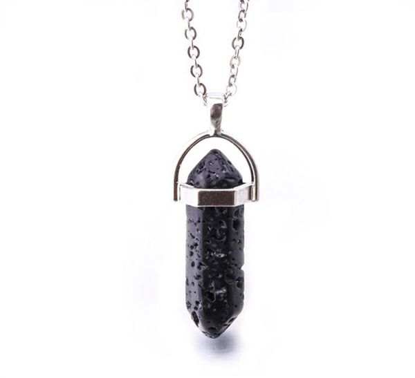 

black lava stone hexagon prism pendant diy aromatherapy essential oil perfume diffuser pendant with 50cm stainless steel chain nec1738712, Silver