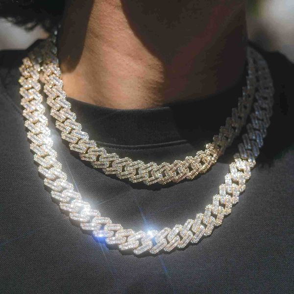 

hip hop cuban chain vvs moissanite 18mm iced out baguette moissanite diamond custom necklace, Silver