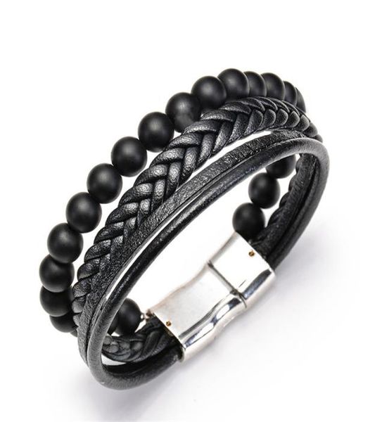 

natural stone leather bracelet magnetic buckle lava rock stone tiger eye luxury designer jewelry women bracelet mens yoga bracelet3050687, Black