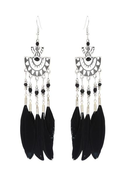 

idealway fashion bohemian vintage silver tassel feather drop fish hook earrings jewelry9319440