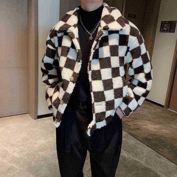

down parkas men's men lamb wool cotton-padded coat/male winter to keep warm plaid lambs casual jacket man loose leisure coat s-2xlmen&#, Black