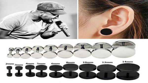 

2pcs punk black stud earring barbell piercing earring for men women gothic street pop hip hop ear jewelry stainless steel1359959, Golden;silver
