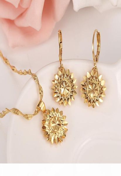 

dubai ethiopian set jewelry necklace pendant earring girl real 18 k solid yellow fine gold gf flower europe bridal sets4866124, Silver