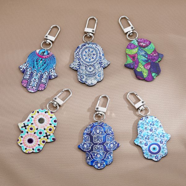 

bohemian style vintage colorful pattern fatima hand evil eye key rings keychain decorate jewelry, Slivery;golden