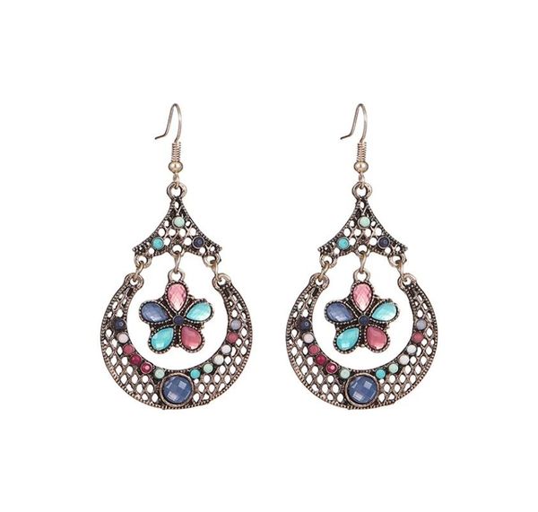 

retro pink flower dangle earrings for women boho crystal hollow summer earring indian jewelry whole3577591, Silver