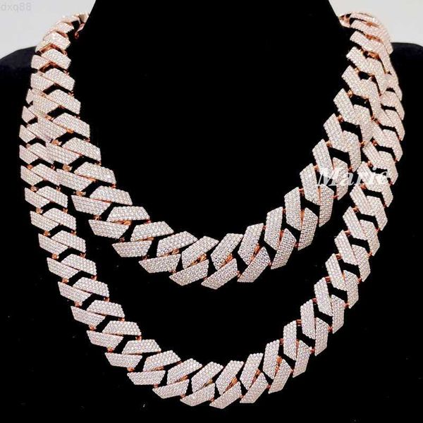 

15mm width 4row moissanite wax setting 925 diamond chain cuban rose gold cuban chain jewelry cuban chain, Silver