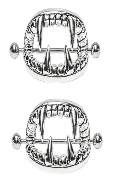 

whole silver plated punk gothic stainless steel vampire teeth nipple ring women body piercing jewelry accessory2493968