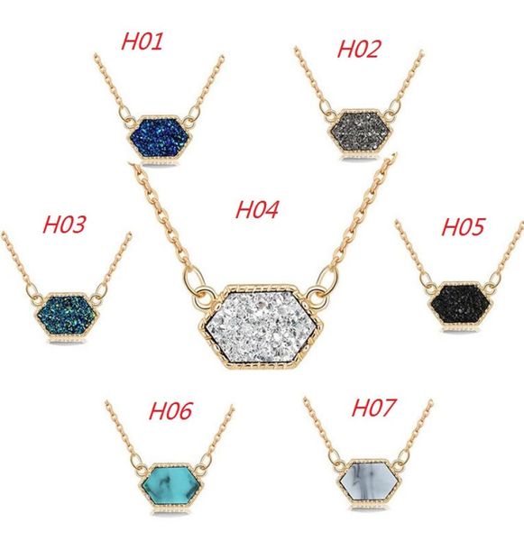 

wholenew fashion druzy drusy pendant necklaces silver gold plated popular faux stone turquoise necklaces for women lady jewel3424556