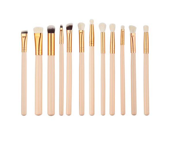 

12pcs wool nylon bristle wooden handle cosmetic makeup brush set nude color rose golden eye brushes4316514